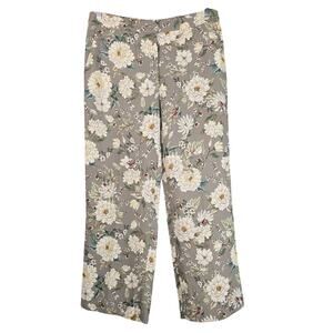 Zara Basic Pants Womens Large Gray Floral Print Wide Leg Coquette Feminine Work